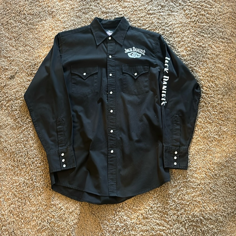 Black long sleeve Jack Daniel’s dress shirt.